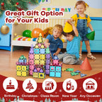 ROMDS Magnetic Tiles, Magnetic Building Blocks for Kids Ages 3+ and STEM Magnet Toys, Clear Magnet 3D Blocks Construction Playboards for Boys & Girls, Sensory Play for Preschool Learning(120 pcs)