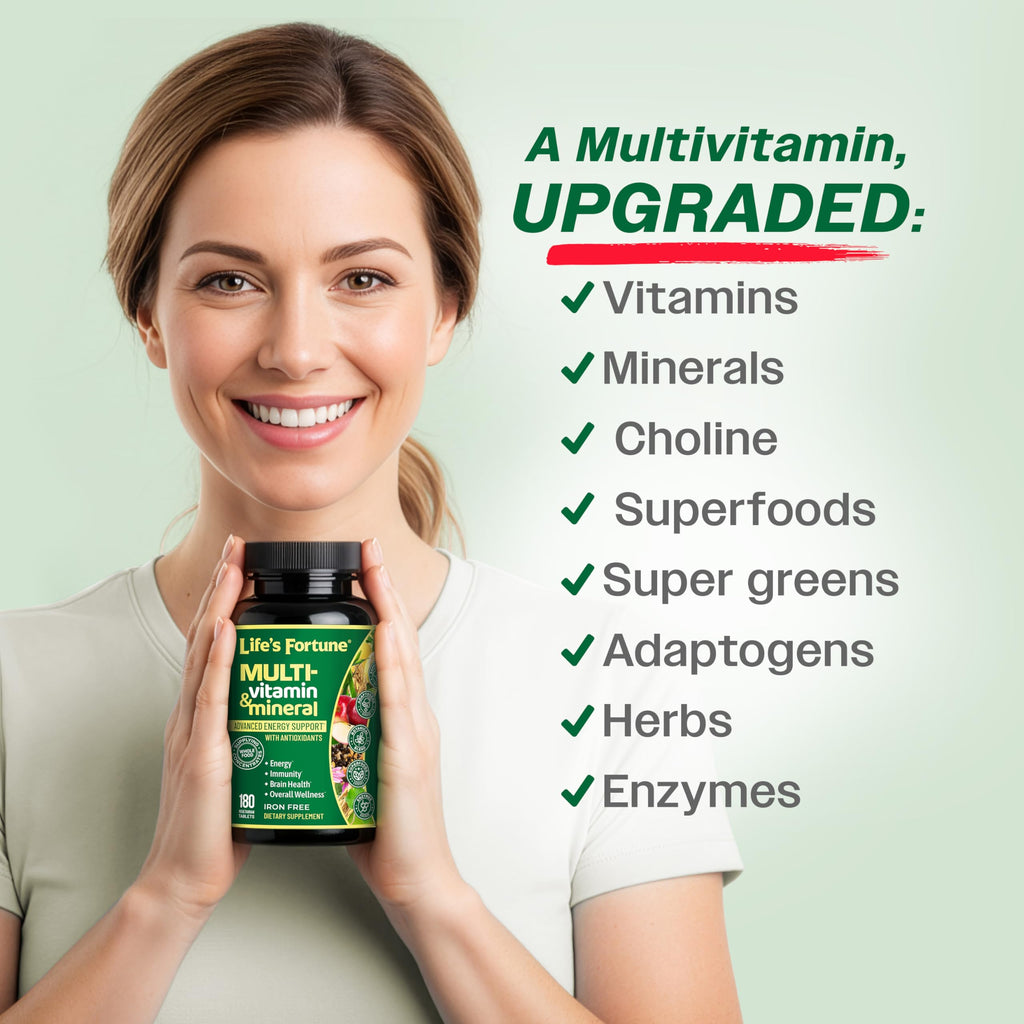 Life's Fortune Whole Food Multivitamin & Mineral Supplement for Men & Women – Energy Support Vitamins for Immune, Brain & Metabolism Support – Iron Free, 180 Vegetarian Tablets