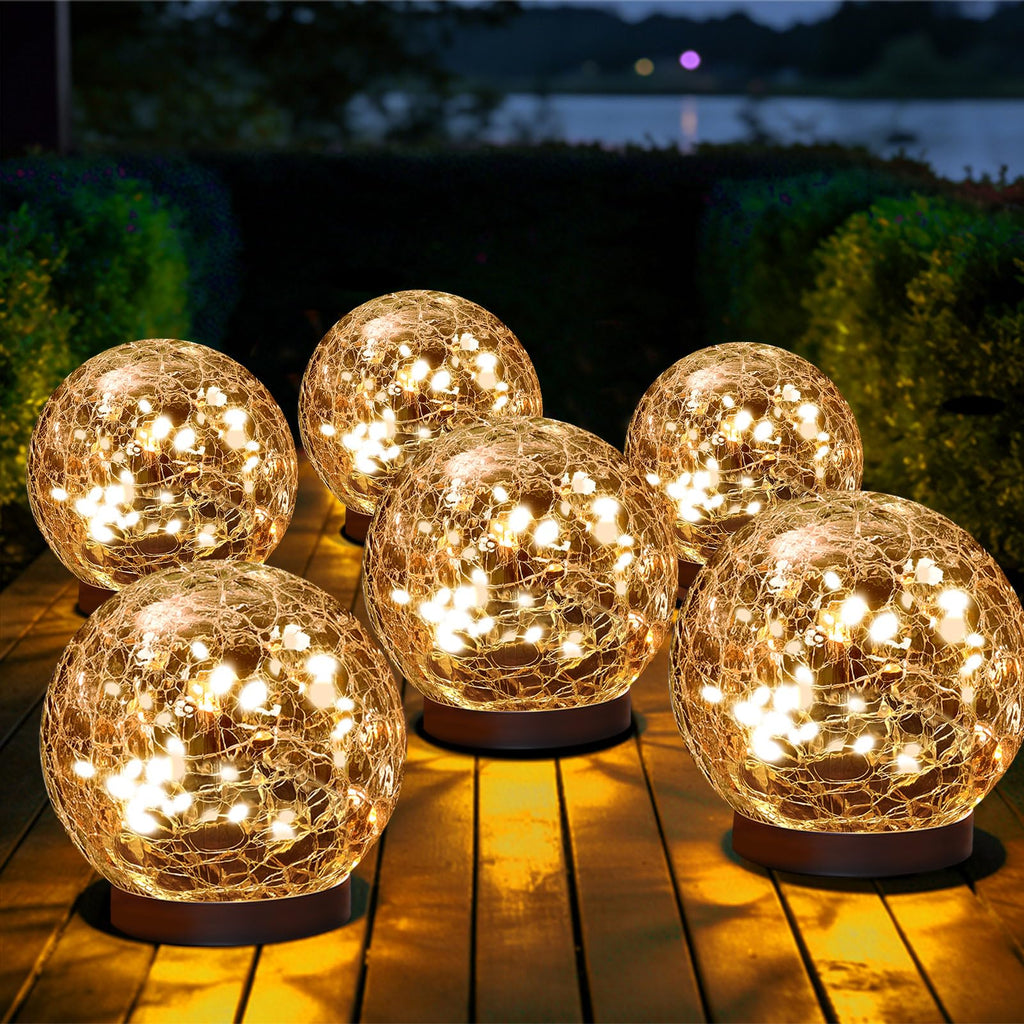 MLKNK Solar Globe Lights Outdoor Waterproof-Solar Balls-Solar Garden Lights-Orbs for Outside 6 Pack Cracked Glass Ball for Lawn Patio Yard Backyard Decorations