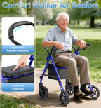 Walkers for Seniors with Seat, Lightweight 16 Pounds Folding Rolling Walker with 6-Inch Puncture-Resistant Wheel, 5-Level Height Adjustable, 300 lb Weight Capacity