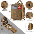 Emergency Survival Kit and First Aid Kit, 142Pcs Professional Survival Gear and Supplies Equipment with Molle Pouch, Gift for Christmas Men Dad Husband Camping Hiking Hunting Outdoor Adventure (Khaki)