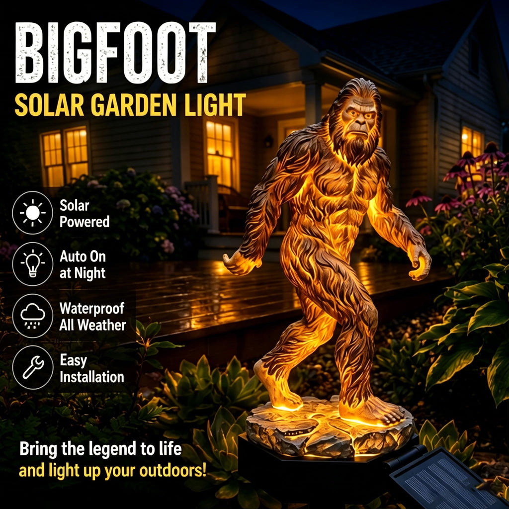 Bigfoot Solar Garden Light, Sasquatch Garden Statue with LED Glow, Waterproof Outdoor Yard Decor Stake, Resin Cryptid Lawn Pathway Light for Backyard Patio Porch Gift