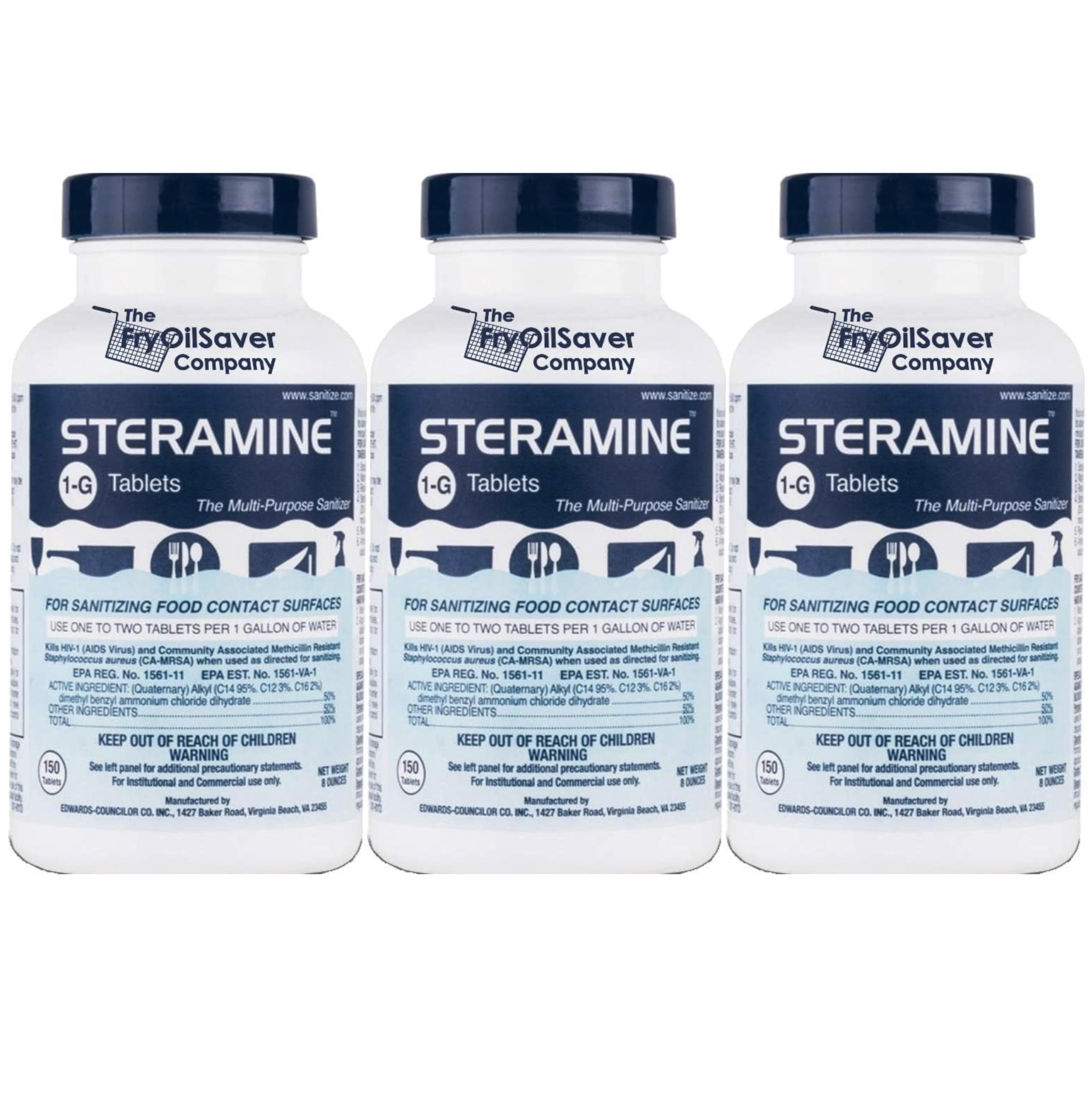Steramine Quaternary Sanitizing Tablets - 150 Sanitizer Tablets per bottle, 3-Bottles