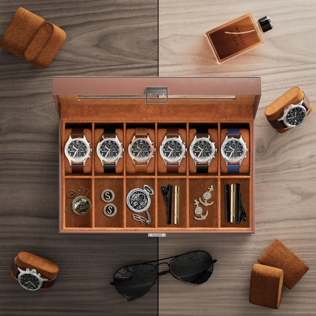ProCase Watch Box Organizer, 12 Slot Watch Display Case, Brown