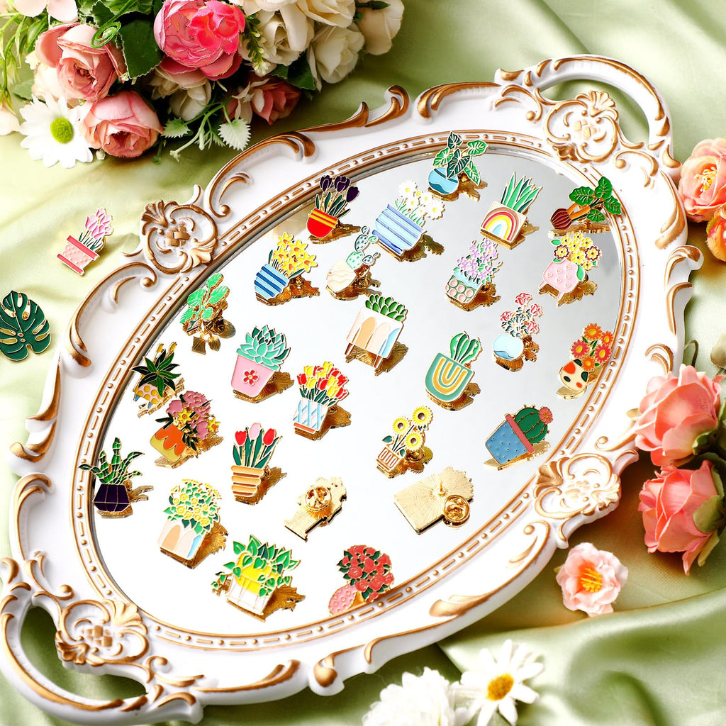 Landical 30/60 Pcs Cute Enamel Pins Bulk Plant Flower Animal Halloween Gothic Fall Pumpkin Cartoon Lapel Pin Brooches Jewelry Gift for Backpack Clothes Hats Accessories(30 Pcs,Plant)