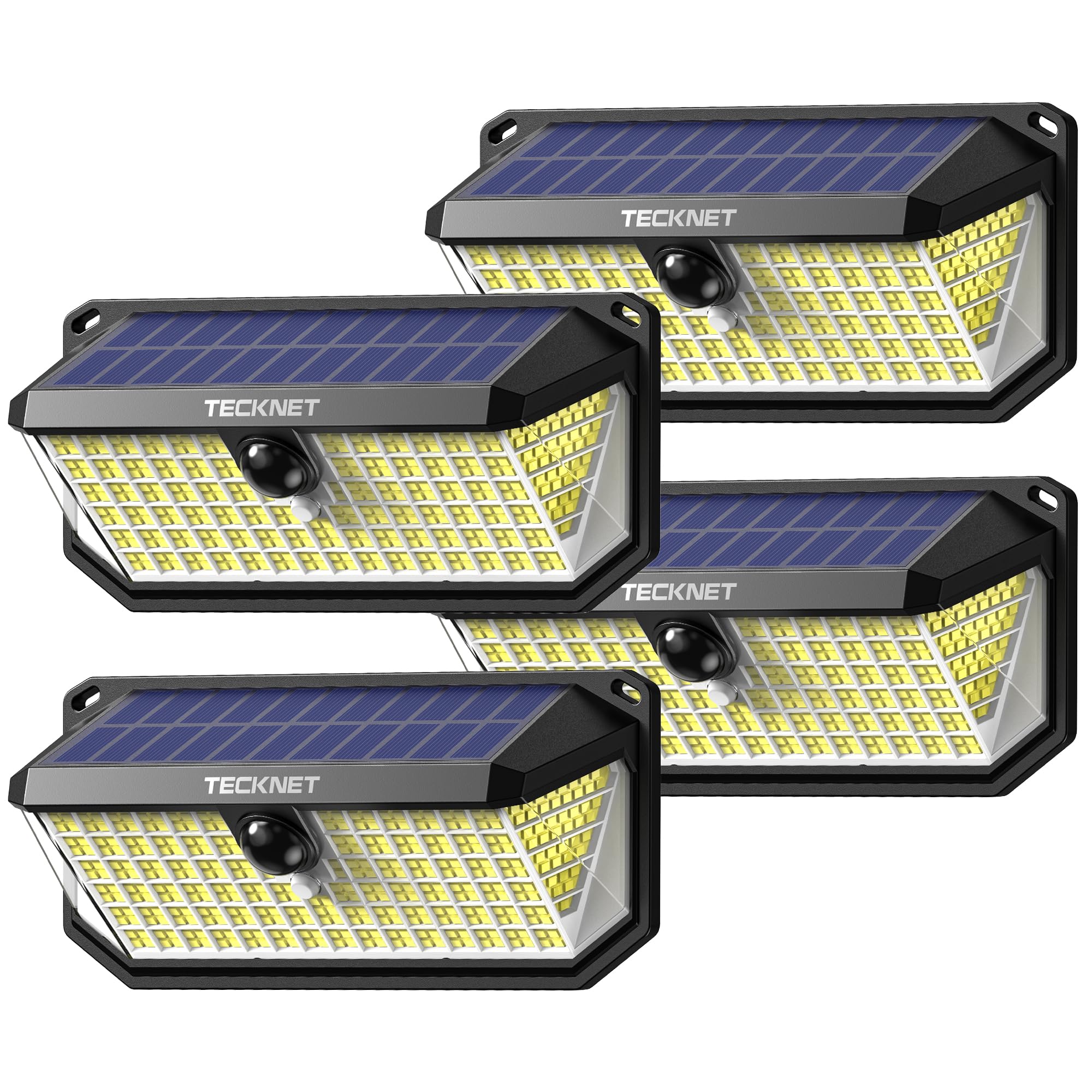 TECKNET 4200LM 416 LED Solar Lights Outdoor IP66 Waterproof,Solar Motion Lights Outdoor with 300° Angle & 3 Lighting Modes,Solar Outdoor Lights for Patio Yard Deck Front Garden Garage- 4 Pack