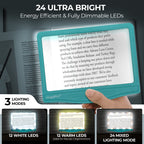 MAGNIPROS Patented 5X Large LED Page Magnifier for Reading | Eye Caring 3 Color Light Modes & Anti-Glare Lens to Reduce Eye Strain-Perfect for Small Prints, Aging Eyes, Low Vision and Seniors