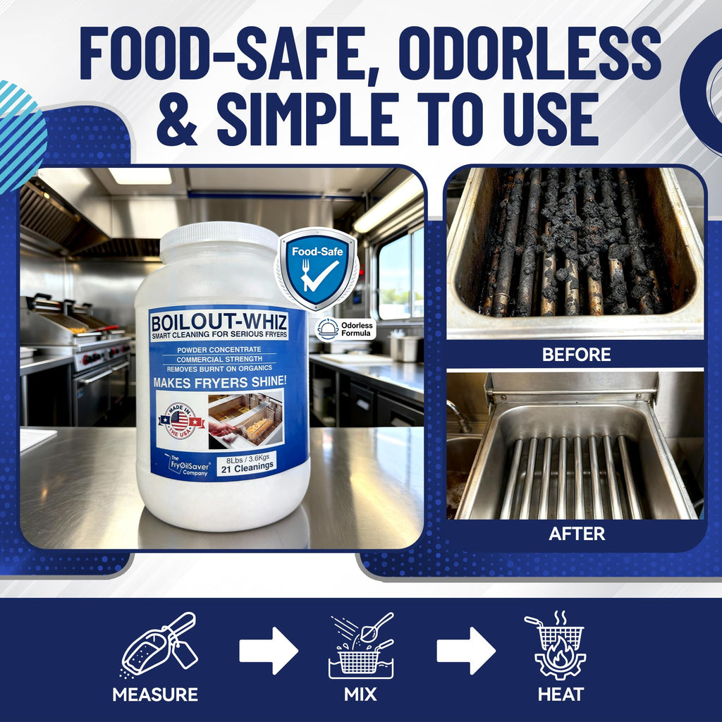 8LB Boil-Out Whiz Deep Fryer Cleaner - Degreaser Powder for Commercial Kitchen Cleaning Oil Saver - Deep Fryer Pot & Coil Safe - Extend Oil Life, Save Time & Energy - by FryOilSaver Co
