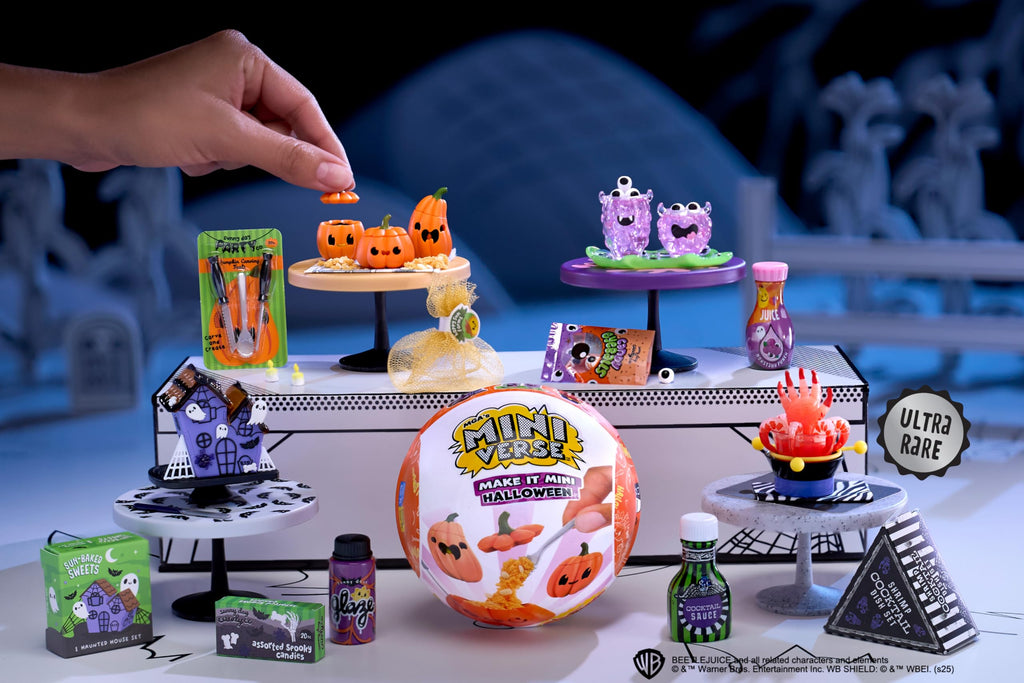 MGA's Miniverse Make It Mini Halloween (3 Pack), Beetlejuice, Mini Collectibles, Mystery Blind Packaging, Spooky, Halloween, Seasonal, DIY, Crafts, Resin Play, Replica Food, NOT EDIBLE, Collectors, 8+