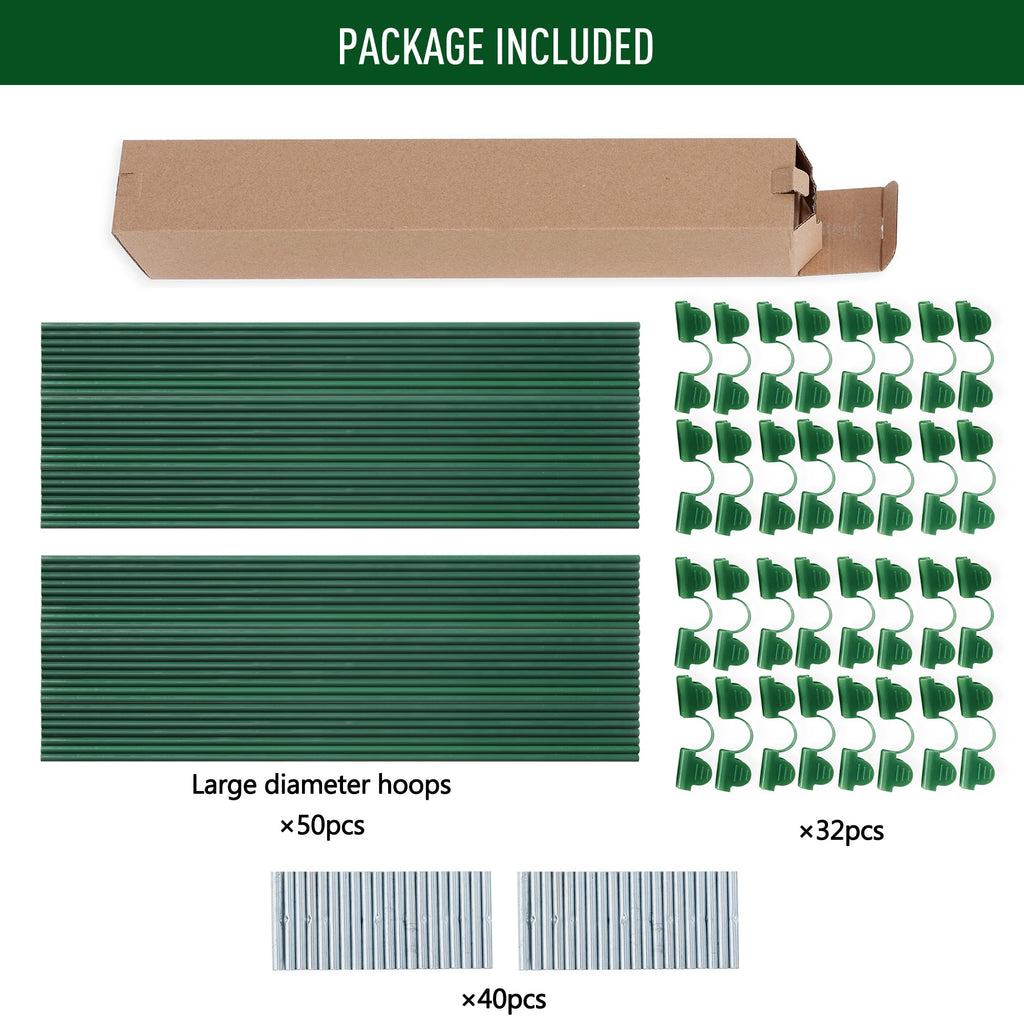 MAXPACE Greenhouse Hoops Kit, DIY 8ft Grow Tunnel, Fits Raised Garden Beds 2.8ft Wide & Up, 50 Pcs Rust-Proof Fiberglass Frame Support Rods for Row Cover, Shade Cloth, Frost Netting & Plant Stakes