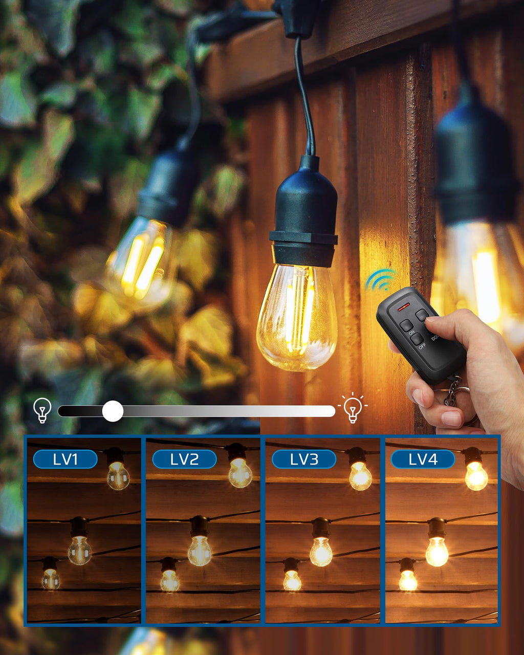 DEWENWILS Outdoor Dimmer for String Lights, Two-Remote Control Dimmable Plug, 100FT Range, Waterproof Plug in Dimmer for Dimmable LED/Tungsten Bulbs