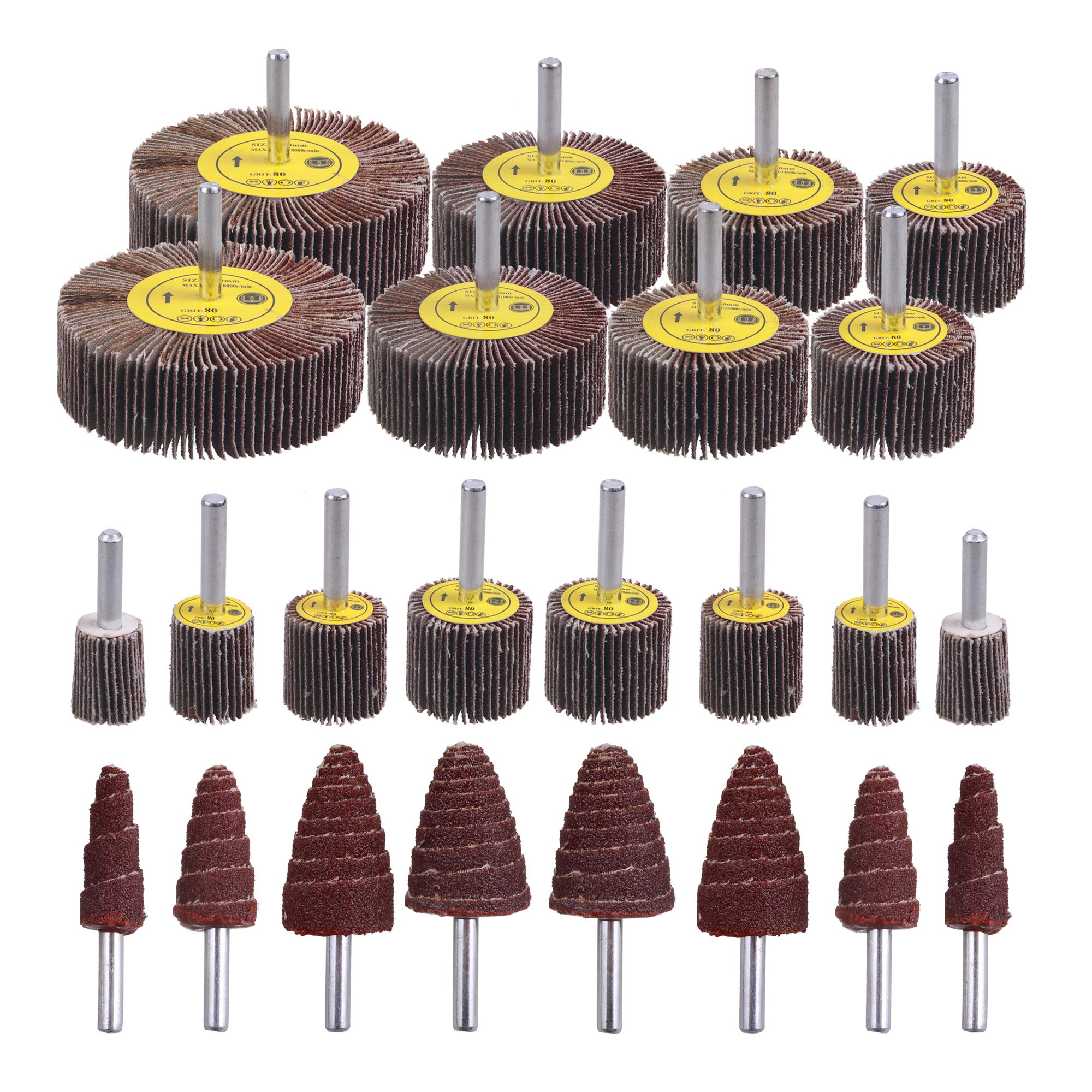 Mixiflor 24 Pcs Abrasive Flap Wheel Sander Set, 80 Grit Aluminum Oxide Sanding Flap Wheel, 1/4" Shank Flap Wheel Sander for Drill, Die Grinder Flap Wheel for Remove Rust