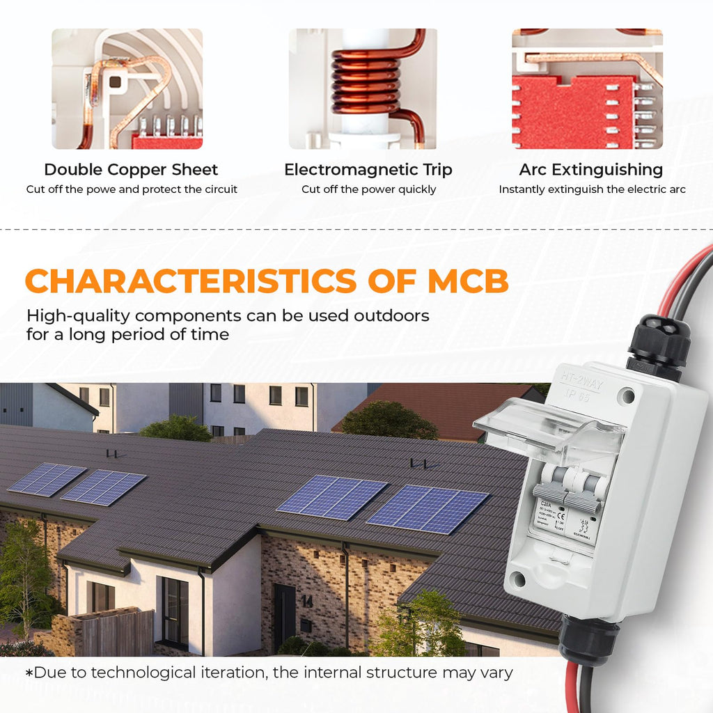 Pjerjzn Solar Panel Disconnect Switch 400V DC/AC 20A Miniature Circuit Breaker with DIN Rail Box Enclosure Outdoor Small Breaker Box IP65 Waterproof UV-Proof for Solar PV Homes, Battery (20 Amp)