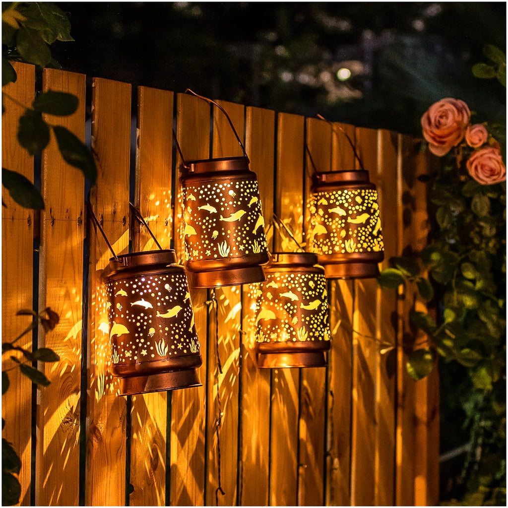 Dolphin Solar Lanterns Outdoor Waterproof Hanging Solar Lights Dolphin Gifts for Women Men Metal Decorative LED Dolphin Lanterns for Garden Decor,Yard,Patio,Lawn,Tabletop,Pathway,Landscape
