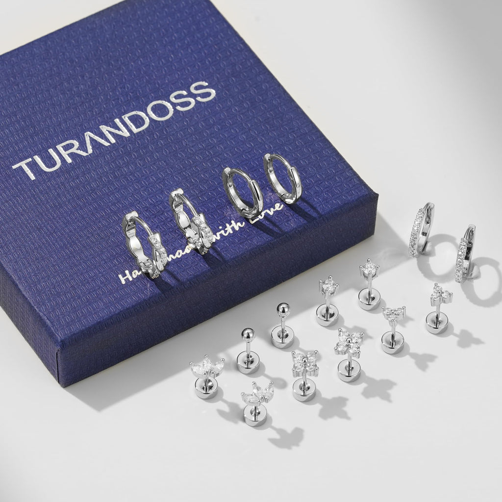 Turandoss 8 Pairs Hypoallergenic Silver Hoop Earrings for Women Trendy