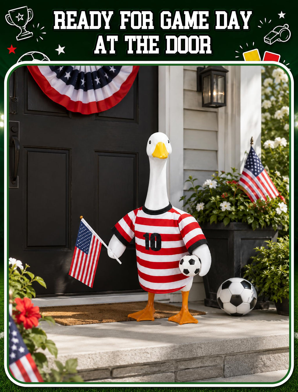 ROSSNY USA Soccer Porch Goose Outfit for 23 in Goose Statue