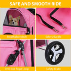 Epetlover 3 Wheels Dog Stroller Folding Pet Strolling Cart for Small Medium Cats Puppies Portable Jogger Travel Camping Puppy Carrier with Storage Basket Cup Holder, Pink