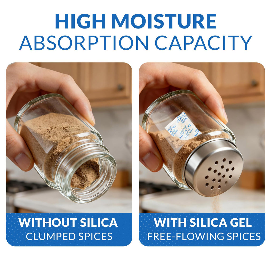 Silica Gel Packets 5 Gram 150 Pack, Color-Indicating Rechargeable Desiccant Packs Moisture Absorber for Food Storage, Electronics, Camera Lens, Toolboxes, 3D Printer Filament & Safes