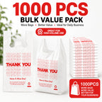 YoYoRain 1000 Pack White Thank You T-Shirt Bags with Handles, 11"x6"x21" Plastic Shopping Bags for Grocery, Retail & Takeout