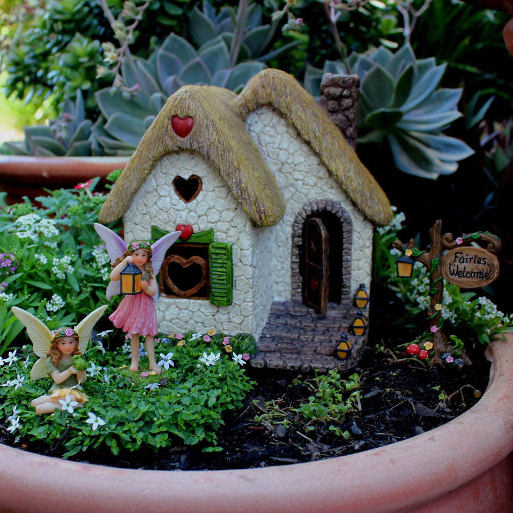 PRETMANNS Fairy House for Garden Outside Accessories Kit, 7" H, 4 Pieces