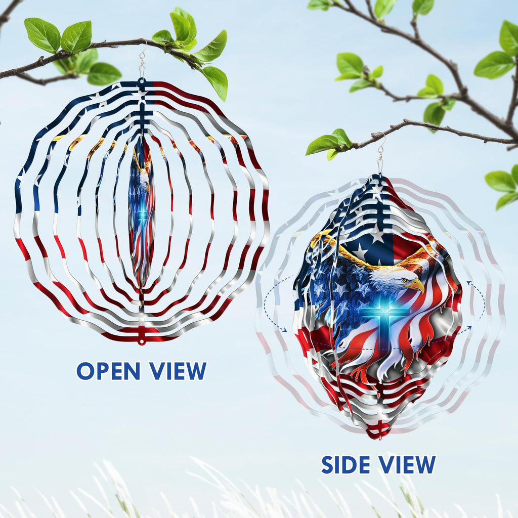 FLAGWIX American Eagle Christmas Wind Spinner, 12 in Stainless Steel