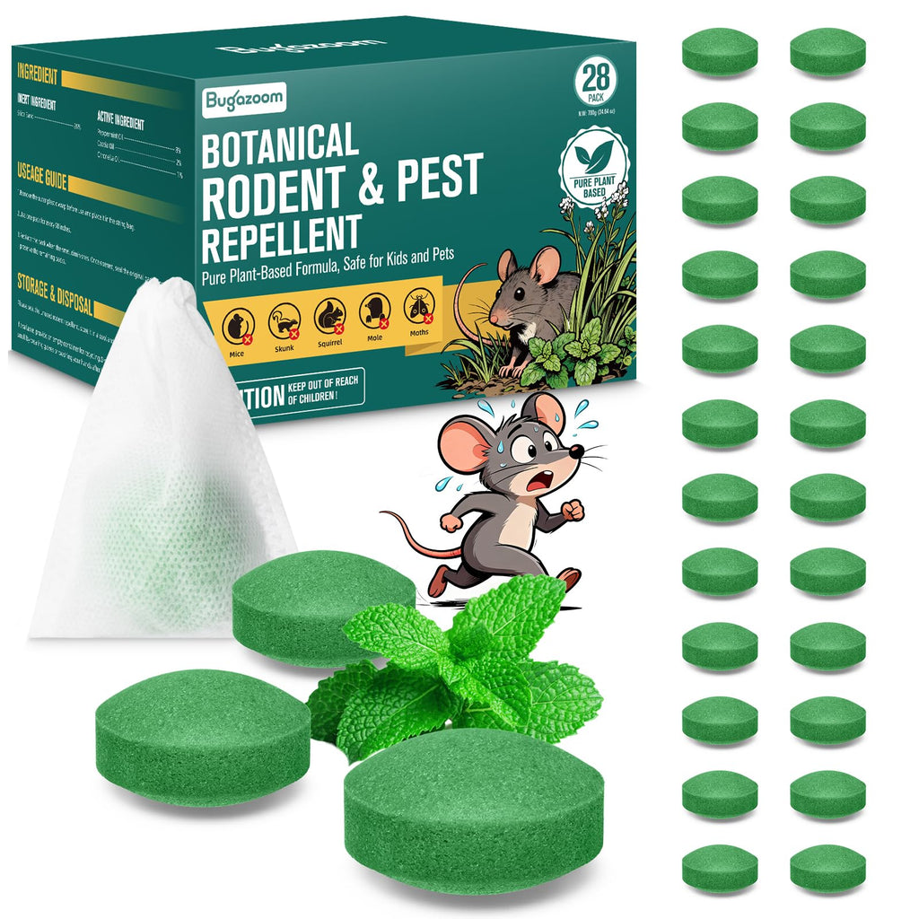 Natural Mice & Rat Deterrent‌ for Indoor/Outdoor Use - 28 Packs, Peppermint Oil Moth Balls for Rodents Repellent, Family & Pet-Safe, Long-Lasting Mouse Control for Squirrels, Skunks, Chipmunks‌