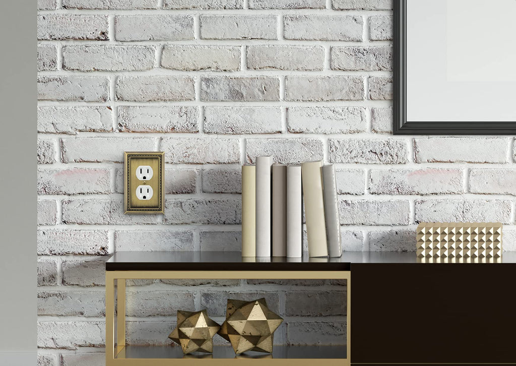 Henne Bery Sunken Pearls Heavy Duty Decorative Wall Plate Switch Plate Outlet Cover (Single Duplex, 3 Pack, Antique Brass)