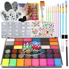 Pintada 42 Color Face Painting Kit for Kids - Non Toxic Water Activated Face Paint Palette With Stencils, Brush, Sponges, Book. For Carnival, Halloween, Costume Makeup and Festivals & Events