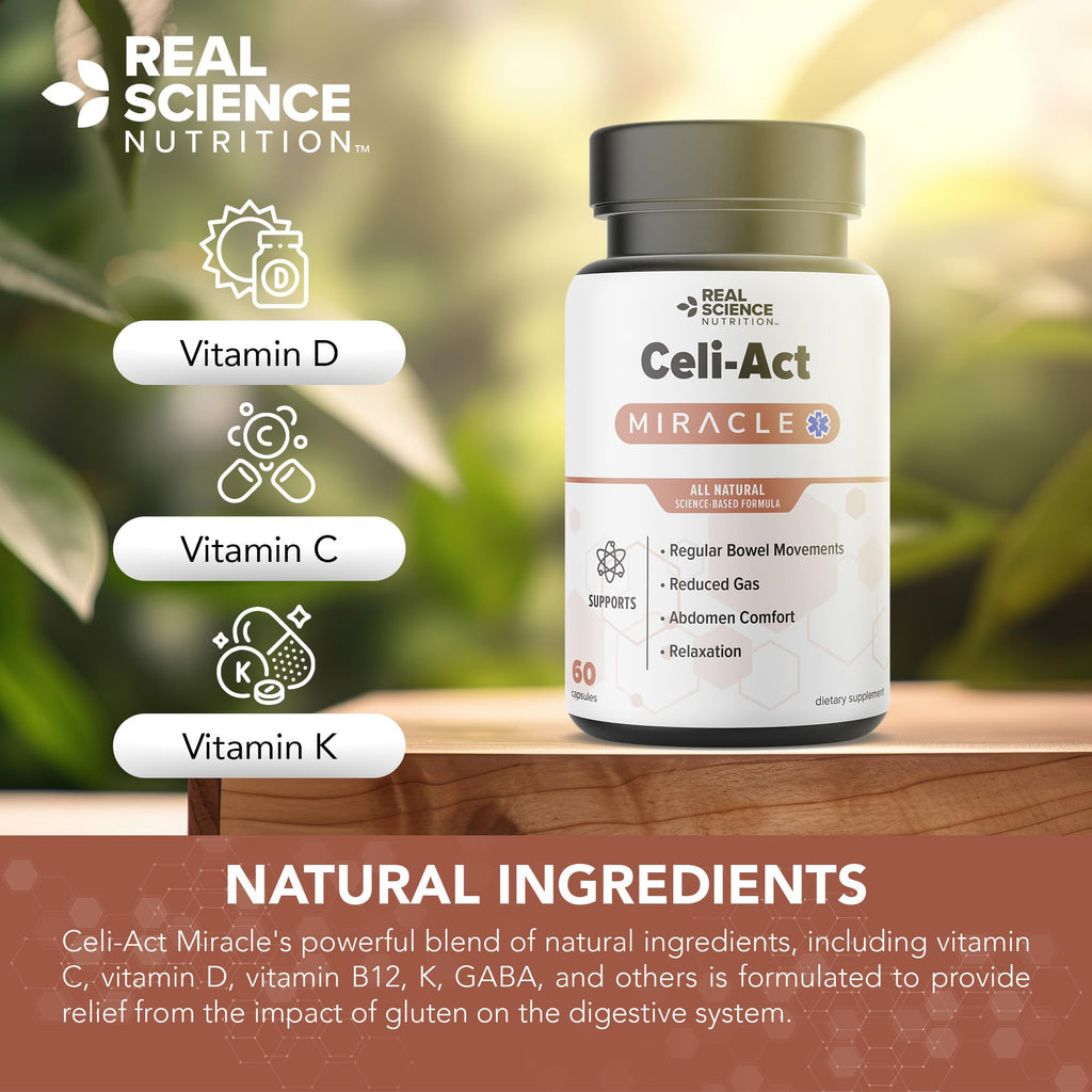 Real Science Celi-Act – Natural Gut Health Supplements for Digestive Support & Regular Bowel Movements – with Vinitrox & GABA for Gut Support, Reduced Gas & Abdomen Comfort – Made in USA, 60 Caps
