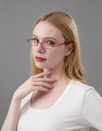 REAVEE 4 Pack Slim Pen Reading Glasses for Women Stylish Small Metal Tube Readers Spring Hinge with Portable Clip Case, Red Gold Pink Blue 2.5
