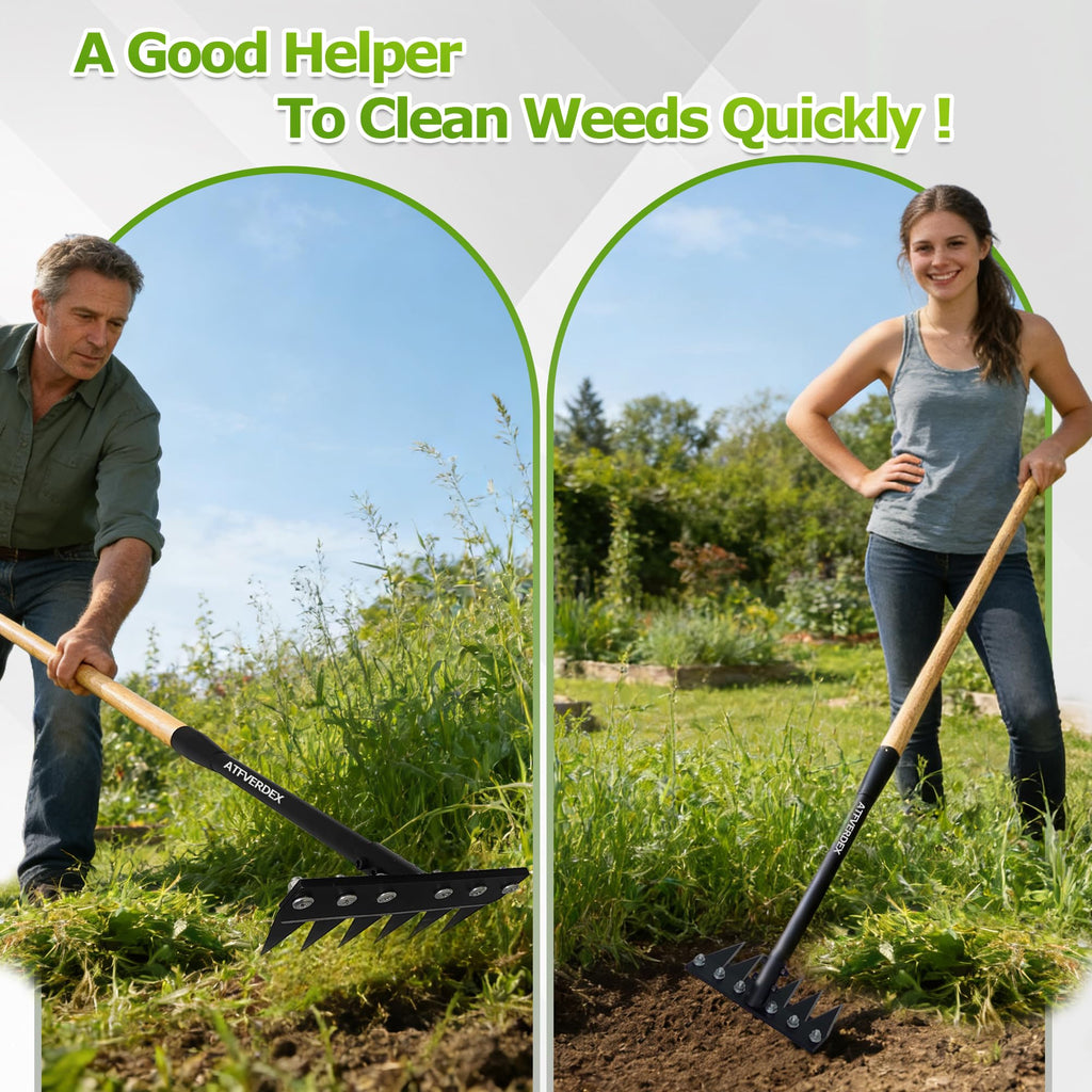 Gardenia Weeding Rake 2.0,60"Forged Iron Weeding Rake, Uproots Tough Weeds