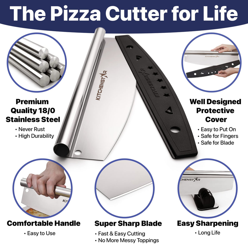 16-Inch Pizza Cutter Rocker Blade, 304 Stainless Steel Slicer Knife, Silver
