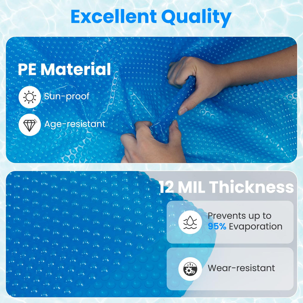 Goplus 8 FT Round Solar Pool Cover, 12 Mil Above-Ground & In-ground Swimming Pool Heat Retaining Blanket, Heavy-Duty Thermal Insulating Bubble Wrap Cover for Hot Tub SPA (Blue, Round 8 FT)