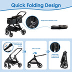 KAVELLIN Pet Stroller for Small/Medium Dogs, Foldable Dog Stroller with Detachable Carrier,3 in 1 Pet Stroller for Dogs Cats up to 50 lbs, Cup Holders,Easy Assembly, Khaki