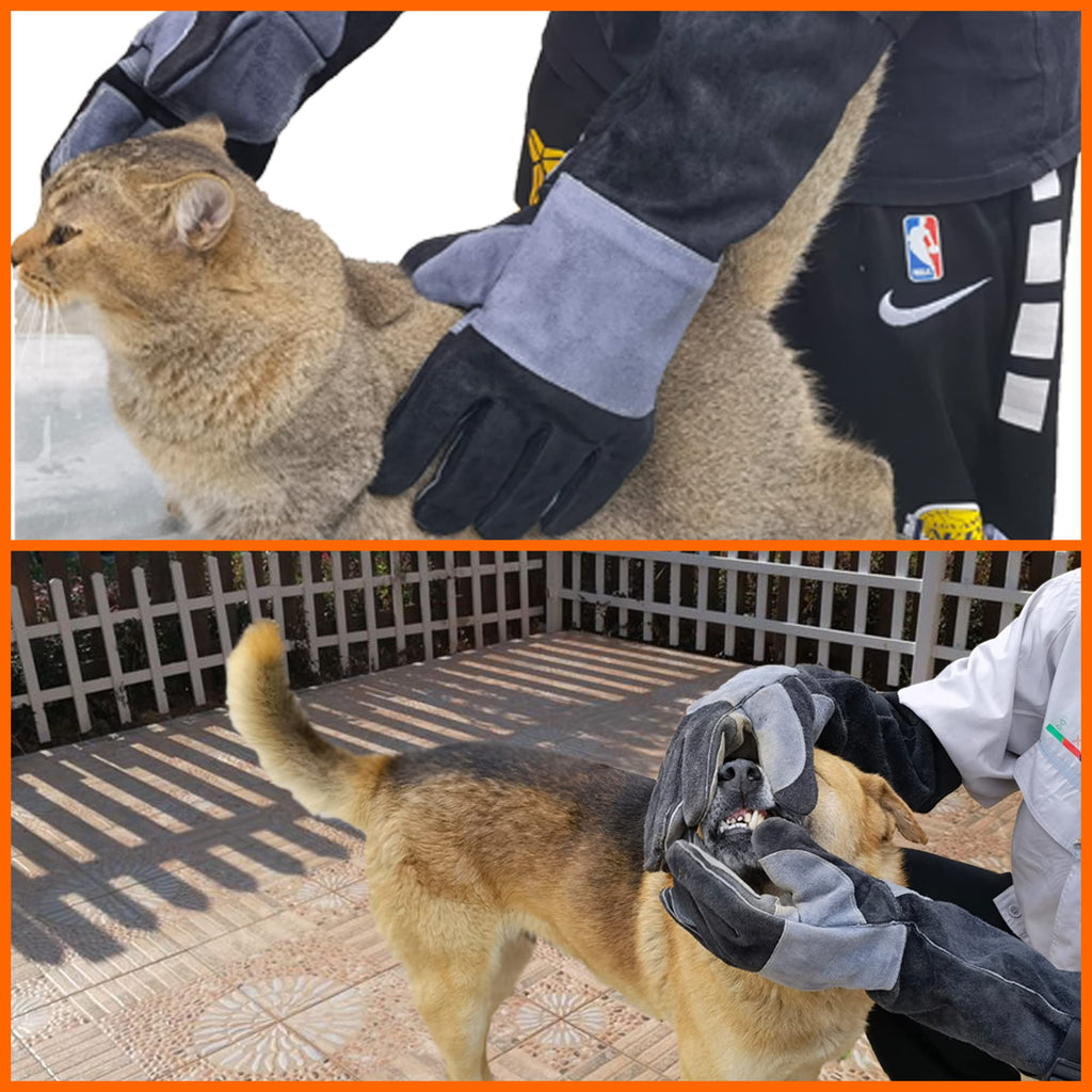 WZQH 21.3 In Leather Welding Gloves for Animal Handling,Grabbing Reptile, Grooming,Trips to Vet,BBQ,Fireplace.Puncture & Scratch Resistant, Bite Proof for Cat Dog Bird Falcon Livestock Snake M Black