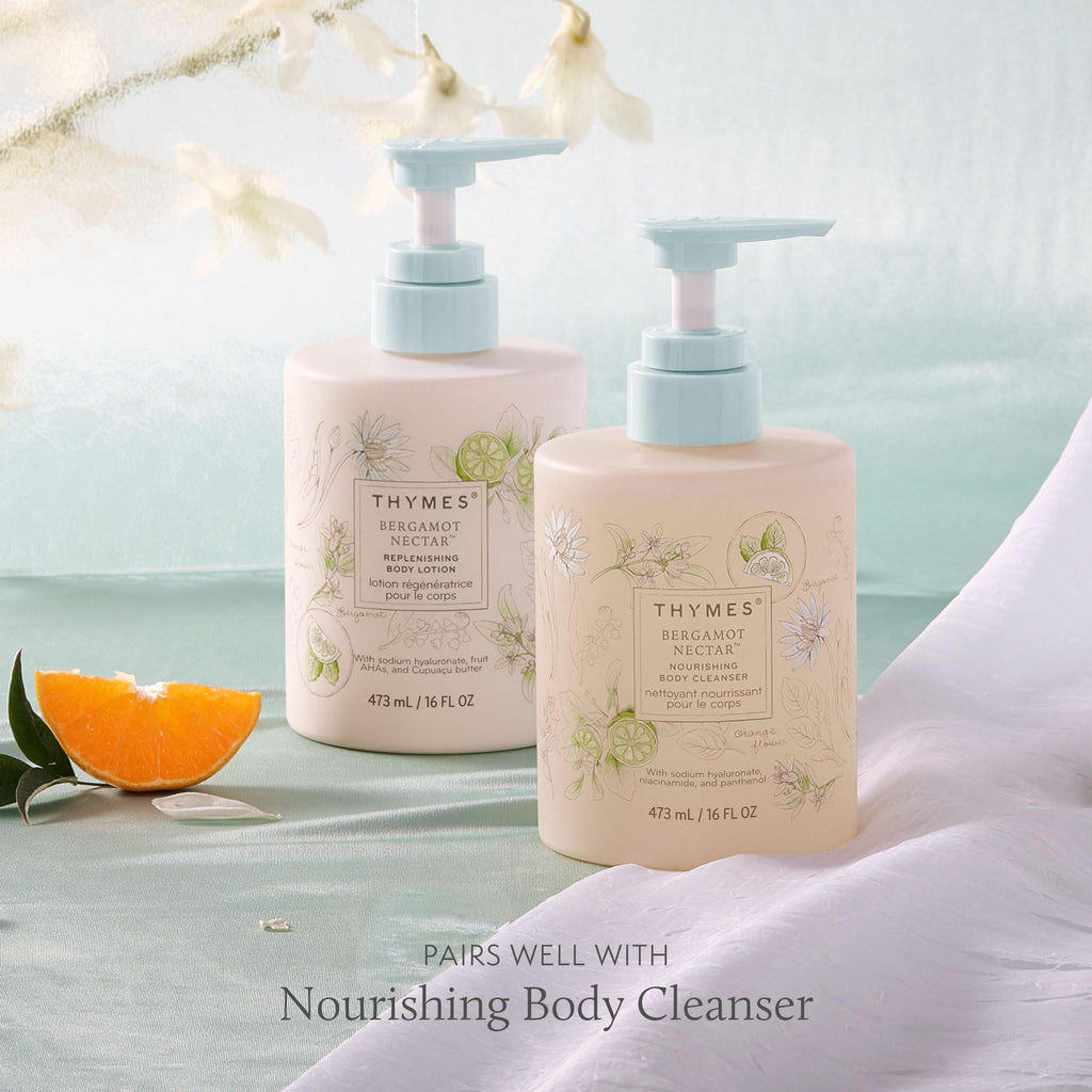 Thymes Large Replenishing Body Lotion - Moisturizing Body Lotion for Dry Skin - Scented with Notes of Bergamot, Lemon, Orange Flower, Lotus & Sandalwood (Bergamot Nectar, 16 fl oz)