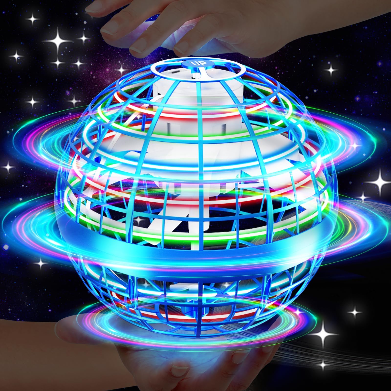 Vantexi Flying Orb Ball Toy, Parachute with LED Light, Magic Hand Controlled Mini Galaxy Hover Ball,Cosmic Globe Boomerang, Cool Christmas Birthday Gift for 6 7 8 9 10+ Year Old Boys Girls-Bright Blue