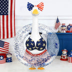 APHIUFR 4th of July Porch Goose Outfits,3 Pcs Goose Outfit Set with Bow Headband,Bikini Skirt and Swim Ring,Fits 23-Inch Lawn Goose Statue,Patriotic Porch Goose Clothes for Yard Garden Patio Decor