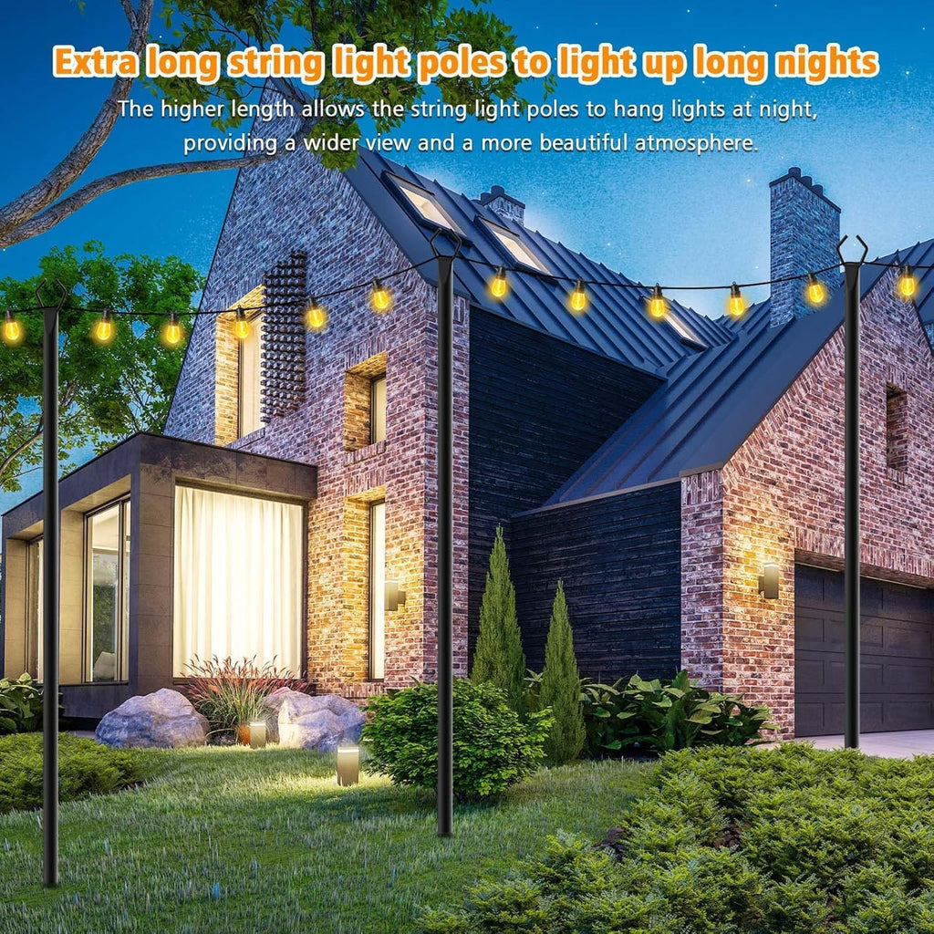 LETIANPAI 10Ft String Light Poles 6 Pack,Light Poles for Outside Lights,Outdoor with Fence Brackets Hanging Lights,Metal Stand Deck Patio Backyard