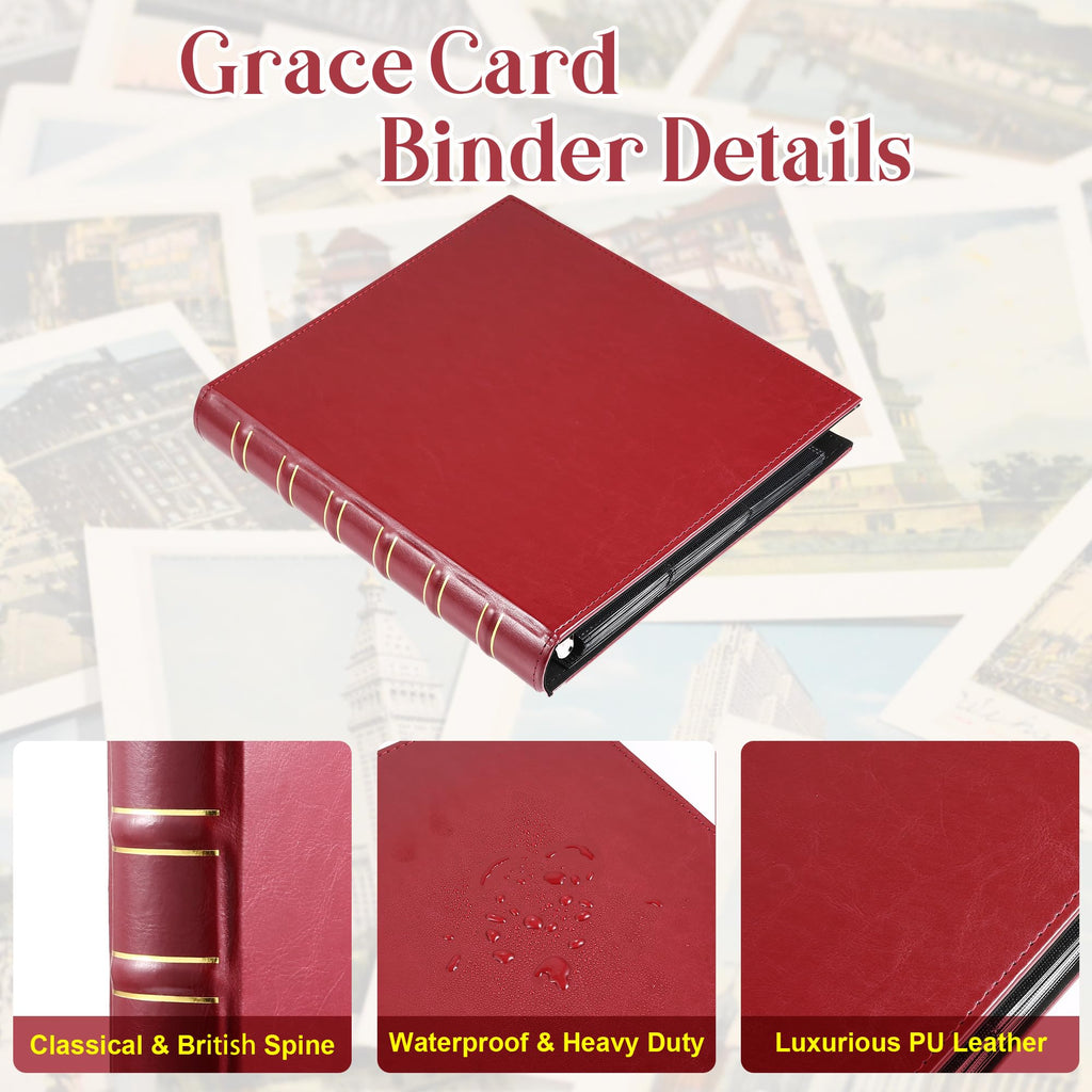 WOT I Deluxe Trading Card Binder, 450 Pockets Collectible Card Binder Sleeves, Refillable Leather 3 Ring Binder with Side-load Pocket Card Pages for Holding Cherished Cards - Red