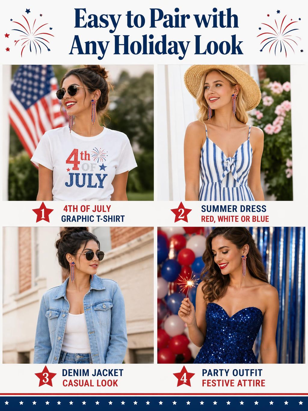 Tasunom American Flag Dangle Earrings for Women, Patriotic 4th of July Earrings, 14K Gold Plated CZ Crystal USA Flag Drop Earrings with S925 Post