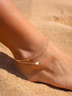 ChicSilver Gold Ankle Bracelets for Women Waterproof 14k Gold Anklets for Women Dainty Heart Layered Initial Anklet With Letter M