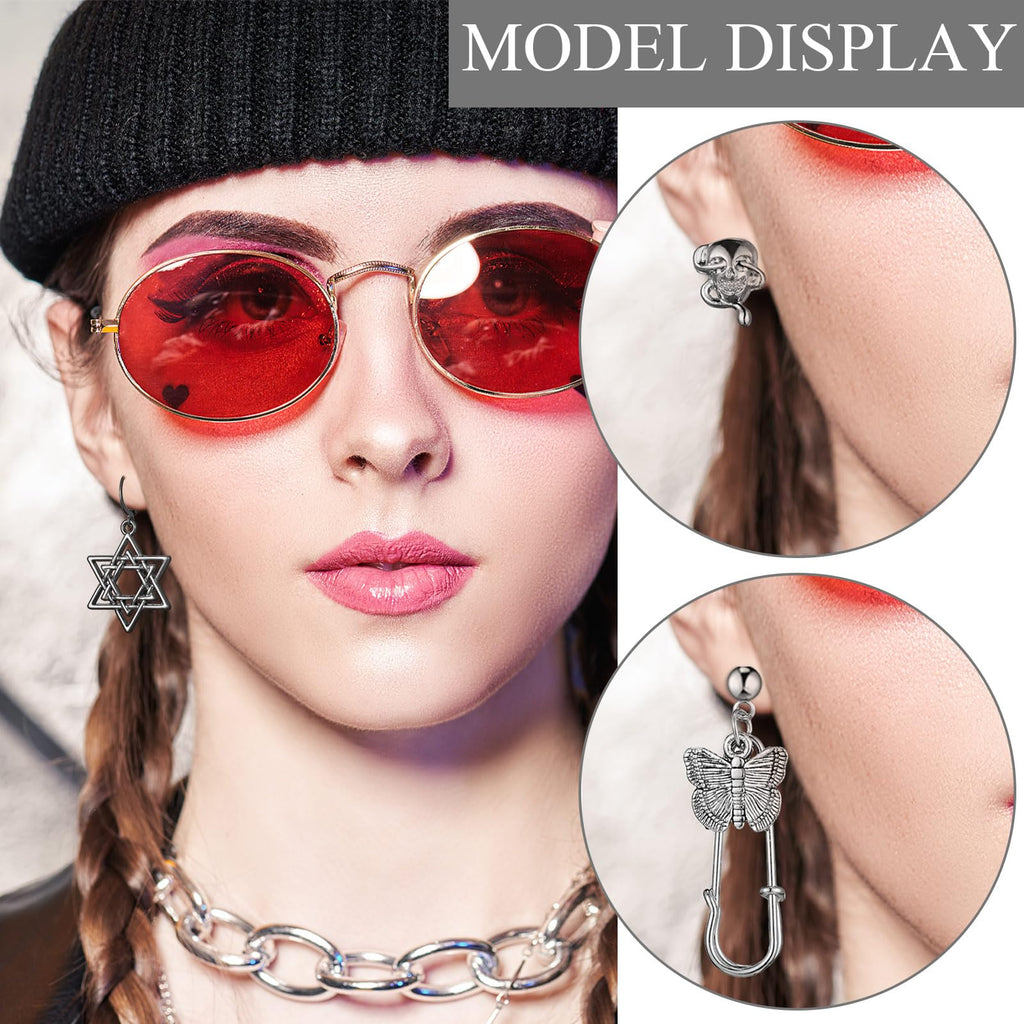 Yinkin 40 Pairs Gothic Earrings Set for Women Men Punk Grunge Y2k Dangle Earrings Bat Cross Snake Skull Goth Jewelry Set(Classic)