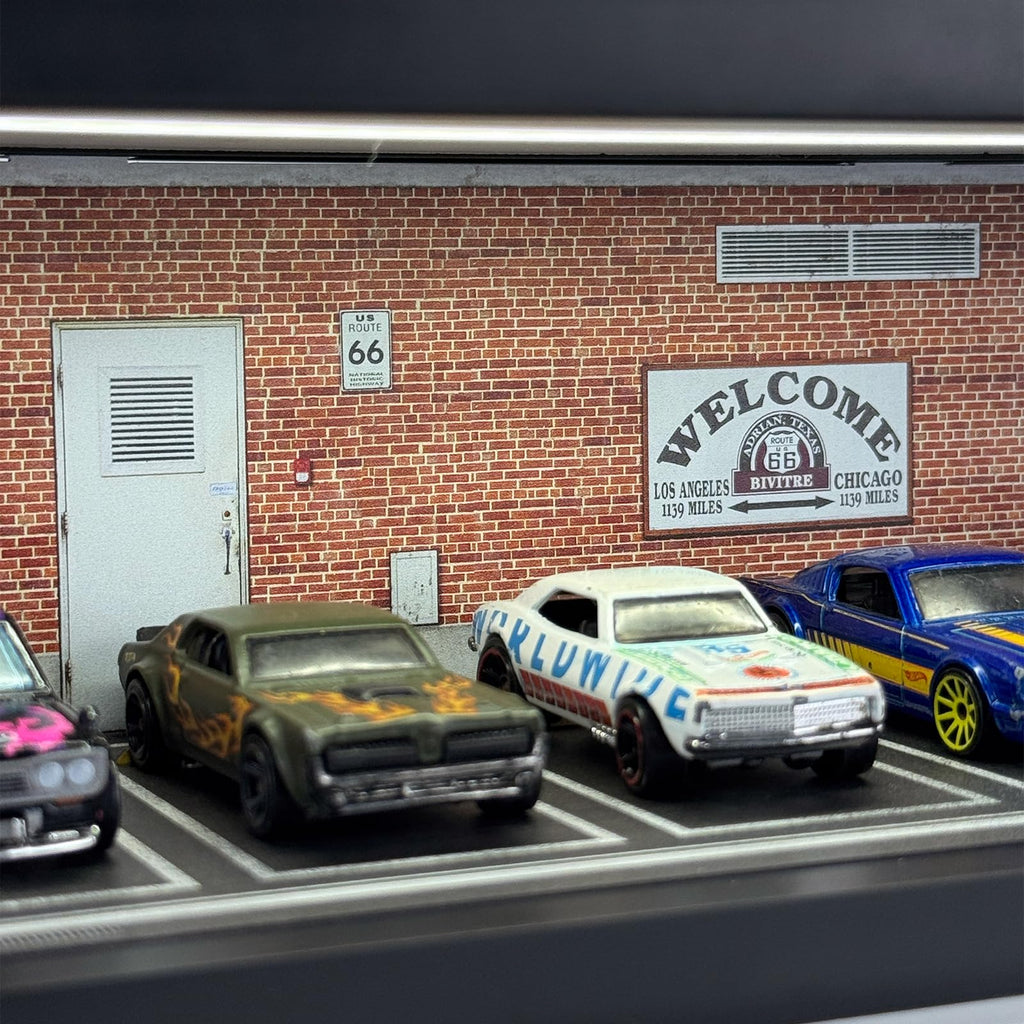 Bivitre 1/64 Model Car Display Case - Compatible with Hot Wheels Matchbox Mini GT Diecast Cars,Acrylic Box for Toy Cars Display Décor and Storage,Stackable Garage Diorama with LED Lights(1T-RedBrick)