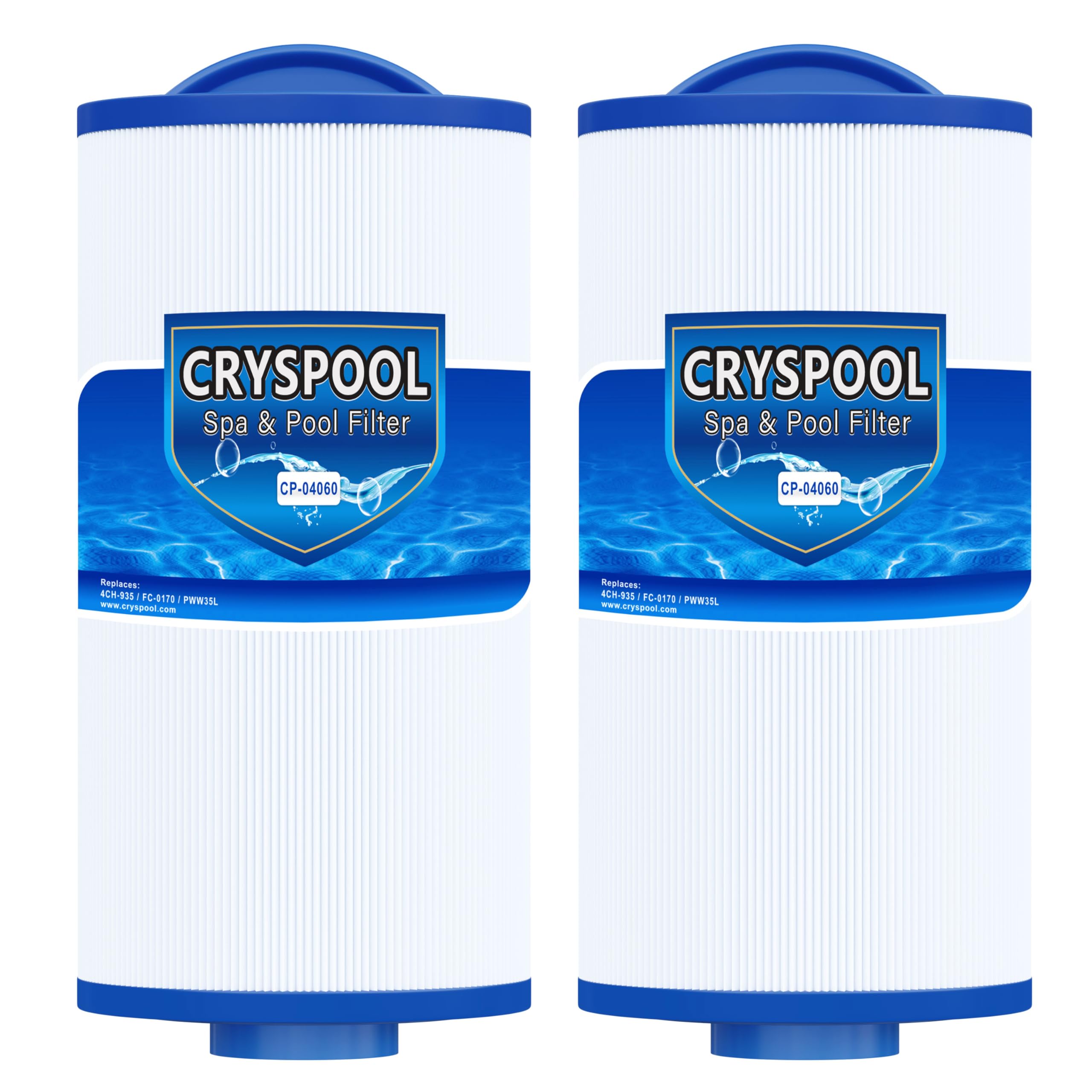 Cryspool® 04060 Spa Filter Compatible with PMA-R3/268548 with Closed Handle, 4CH-935, PWW35L, FC-0170, X268554, X268535, 817-4035, 35 Sq. Ft Hot Tub Filter Cartridge, 2 Pack