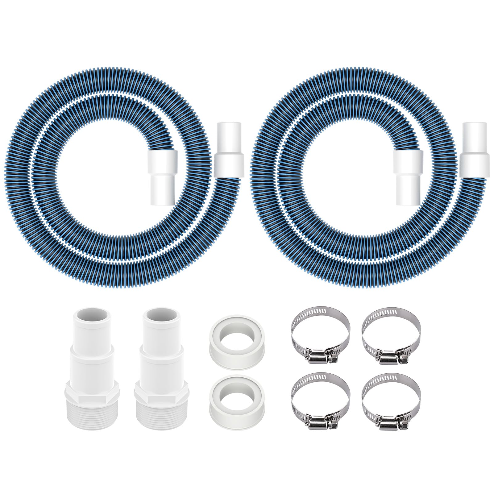 ANTOBLE 1 1/2" Swimming Pool Filter Hose Above Ground Pool Pump Hose Replacement Kit (6 Feet, 2 Hoses+4 Clamps+2 Adapters+2 Tapes)