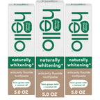 Hello Naturally Whitening Anticavity Fluoride Toothpaste, 5 Oz Tube, Natural Whitening Toothpaste with Coconut Oil, Whitens Naturally and Helps Remove Surface Stains, SLS Free, Vegan, Mint, 3 Pack