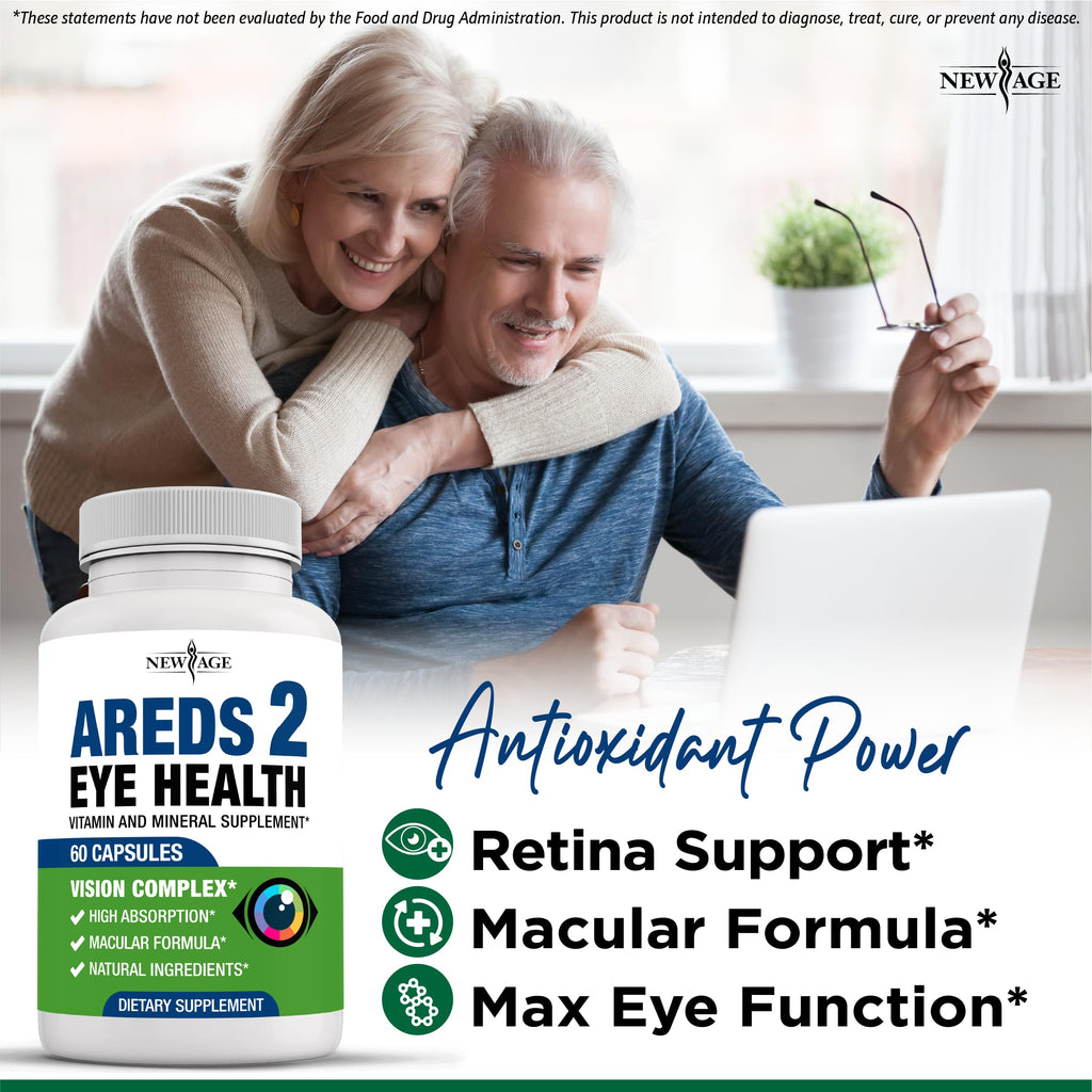 NEW AGE AREDS 2 Eye Vitamins - Lutein, Zeaxanthin, Bilberry, Astaxanthin Mineral Vision Supplement - 180 Count