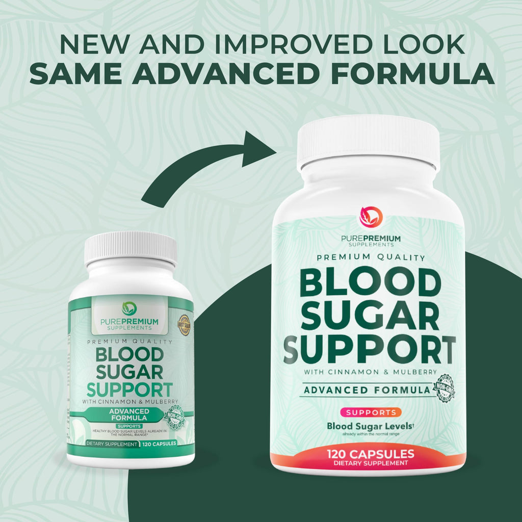 PurePremium Normal Blood Sugar Support Supplement - 20 Active Ingredients Complex to Support Blood Sugar Levels Already in The Normal Range - with Cinnamon, Bitter Melon, Chromium, Mulberry - 120ct
