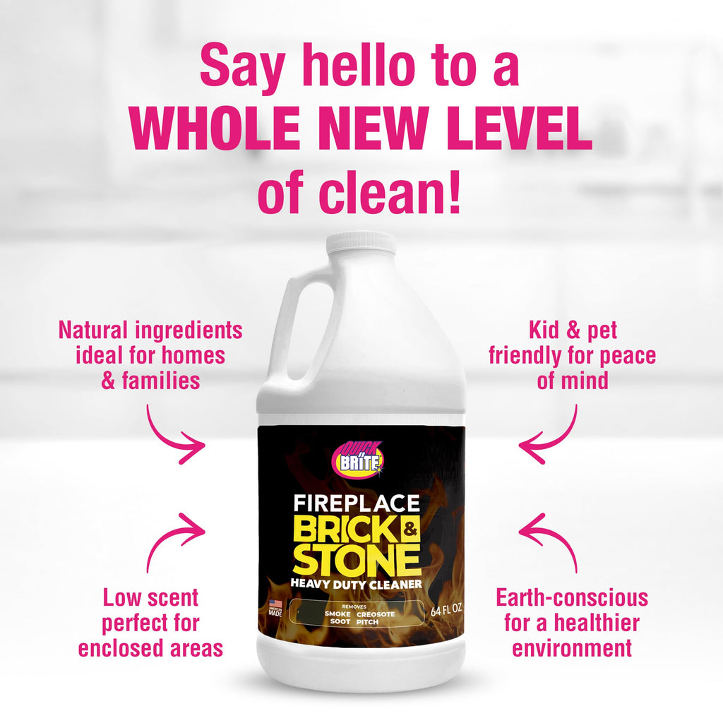 Quick 'n Brite Fireplace Gel Cleaner for Brick, Stone, Rock, Tile, and Marble, Nonabrasive Fireplace Cleaner, Made in the USA, 64oz